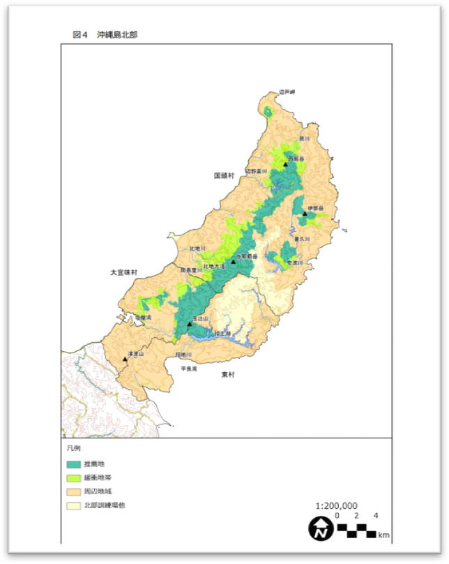 沖縄県北部のいびつで不自然な管理計画対象地地図
